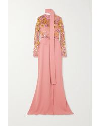 Elie Saab - Cape-effect Sequined Embroidered Tulle And Silk Crepe De Chine Gown - Lyst