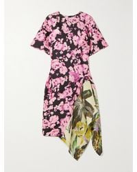 Dries Van Noten - Asymmetric Floral-Print Silk-Twill Midi Dress - Lyst