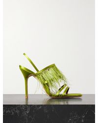 STAUD - Anise Feather-Trimmed Satin Sandals - Lyst