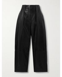 Balmain - Cropped Pleated Leather Wide-Leg Pants - Lyst