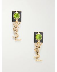 Saint Laurent - Cassandre-Embellished-Tone, Crystal And Enamel Earrings - Lyst