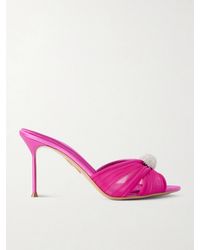 Aquazzura - Mystery 85 Crystal-Embellished Leather-Trimmed Chiffon Mules - Lyst