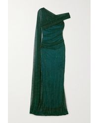 Talbot Runhof Asymmetrische Robe Aus Stretch-lamé Mit Cape-effekt - Grün