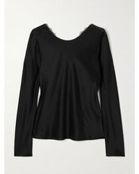 Leset - Barb Draped Lace-Trimmed Satin Blouse - Lyst