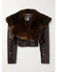 Chloé - Cropped Belted Shearling-Trimmed Glossed-Leather Jacket - Lyst