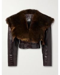 Chloé - Cropped Belted Shearling-Trimmed Glossed-Leather Jacket - Lyst