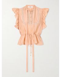 Chloé - Ruffled Lace-Trimmed Silk-Habotai Blouse - Lyst