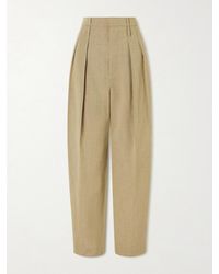 Bottega Veneta - Cropped Pleated Woven Tapered Pants - Lyst