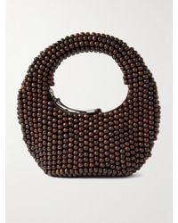 STAUD - Reef Leather-Trimmed Beaded Wood Tote - Lyst