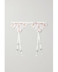 Fleur du Mal Lily Embroidered Satin And Stretch-tulle Suspender Belt - White
