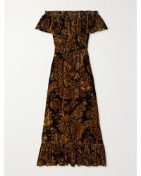 Etro - Off-The-Shoulder Belted Paisley-Print Velvet Maxi Dress - Lyst