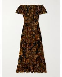 Etro - Off-The-Shoulder Belted Paisley-Print Velvet Maxi Dress - Lyst