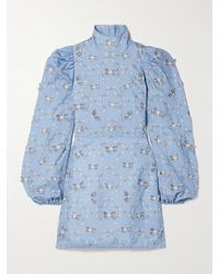 Agua Bendita - Guaba Lymanopoda Appliquéd Printed Linen Turtleneck Mini Dress - Lyst