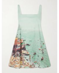 STAUD - Brio Printed Cotton-Blend Poplin Mini Dress - Lyst