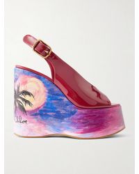 Chloé - Maxime Patent-Leather Platform Slingback Sandals - Lyst