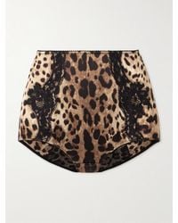 Dolce & Gabbana - Höschen Aus Satin Aus Einer Seidenmischung Mit Leopardenprint Und Spitzenbesätzen - Lyst