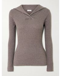 Brunello Cucinelli - Ribbed Metallic Cashmere And Silk-Blend Top - Lyst