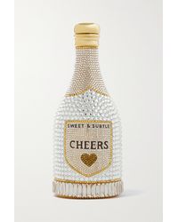 Judith Leiber Bottle Forever Crystal-embellished Gold-tone Clutch - White