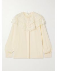 Chloé - Lace-Trimmed Organic Silk Crepe De Chine Blouse - Lyst