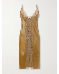 Saint Laurent - Ribbed Silicone-Coated Lace-Trimmed Silk Midi Dress - Lyst