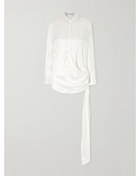 Abadia - Scarf-Detailed Striped Stretch-Silk Satin Blouse - Lyst