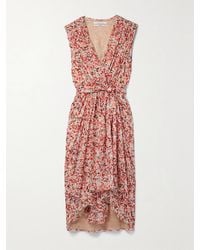 Another Tomorrow - Net Sustain Gathered Printed Peace Silk Midi Dress - Lyst