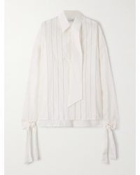 Lanvin - Scarf-Detailed Embroidered Silk-Twill Shirt - Lyst