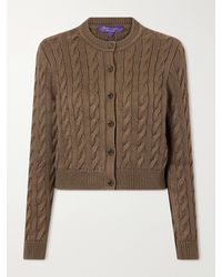 Ralph Lauren - Cable-Knit Stretch-Silk Cardigan - Lyst