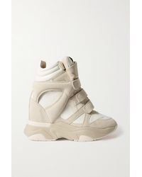 Isabel Marant Baskee Leather And Suede High-top Wedge Trainers - White
