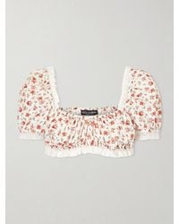 Dolce & Gabbana - Cropped Printed Lace-Trimmed Cotton-Blend Poplin Top - Lyst