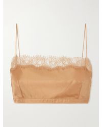 Ulla Johnson - Leiko Cropped Chantilly Lace-Trimmed Silk-Twill Top - Lyst