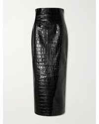 KHAITE - Loxley Croc-Effect Leather Midi Skirt - Lyst