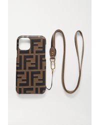 Fendi Canvas-trimmed Embossed Leather Iphone 11 Pro Case - Brown