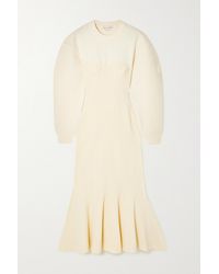 Alexander McQueen Pleated Panelled Wool-blend Midi Dress - White