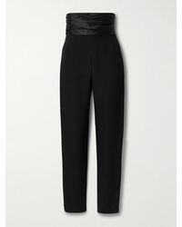 KHAITE - Lenro Pleated Satin-Trimmed Grain De Poudre Straight-Leg Pants - Lyst
