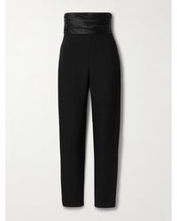 KHAITE - Lenro Pleated Satin-Trimmed Grain De Poudre Straight-Leg Pants - Lyst