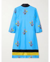 Marni - Velvet-Trimmed Floral-Print Silk-Twill Mini Dress - Lyst