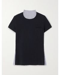 Sacai - Pleated Paneled Cotton-Jersey And Striped Poplin T-Shirt - Lyst
