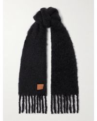 Loewe - Fringed Appliquéd Leather-Trimmed Brushed Mohair-Blend Scarf - Lyst