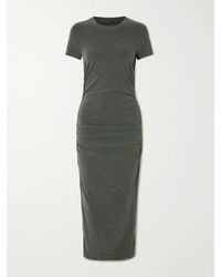 James Perse - Ruched Cotton-Blend Jersey Midi Dress - Lyst