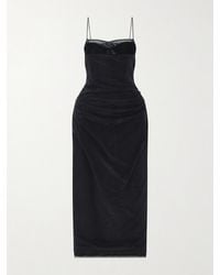 Magda Butrym - Draped Lace-Trimmed Silk-Satin Midi Dress - Lyst