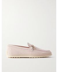 Tod's - Raffia-Trimmed Suede Loafers - Lyst