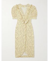 Alessandra Rich - Garden Party Bow-Detailed Floral-Print Silk Crepe De Chine Midi Dress - Lyst