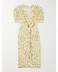 Alessandra Rich - Garden Party Midikleid Aus Crêpe De Chine Aus Seide Mit Blumenprint Und Schleife - Lyst