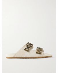 Burberry - Checked Canvas Jacquard-Trimmed Suede Sandals - Lyst