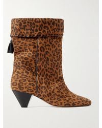 Isabel Marant - Dalby Ankle Boots Aus Veloursleder Mit Leopardenprint, Lederbesätzen Und Troddeln - Lyst