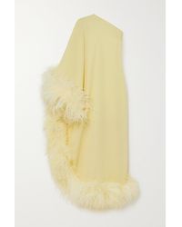 ‎Taller Marmo Ubud One-shoulder Feather-trimmed Crepe Maxi Dress - Yellow