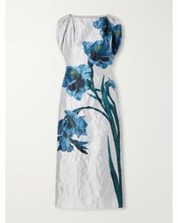Erdem - Floral-Print Textured Satin Midi Dress - Lyst