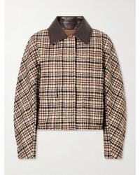Brunello Cucinelli - Checked Leather-Trimmed Wool-Blend Jacket - Lyst