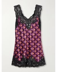 Rabanne - Printed Lace-Trimmed Silk-Satin Cami - Lyst